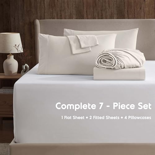 Image of Nestl Extra Deep Split King Sheet Set - 7 Piece Breathable & Cooling Sheets - Hotel Luxury Bedding Set w /18-24 Inch Deep Pockets - Easy & Secure Fit - Super Soft, Wrinkle Free & Comfy - Linen