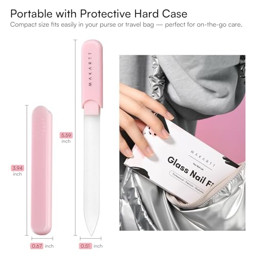 Makartt Lima de uñas de cristal – Lima de uñas de cristal para uñas naturales, lima de cristal reutilizable de doble cara con chorro de arena con estuche para dar forma y acabado liso, lima de uñas - imagen 6