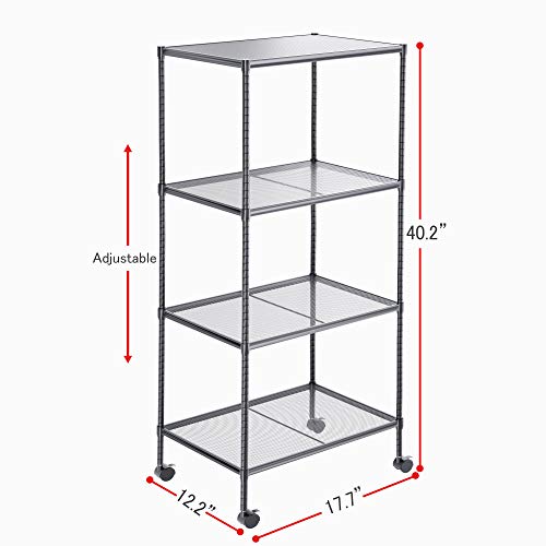 OVICAR 4-Tier Wire Storage Shelves, Adjustable Shelving Units with Wheels, Steel Metal Storage Rack for Kitchen Pantry Closet Laundry, Durable Organizer Garage Tool Storage Shelf