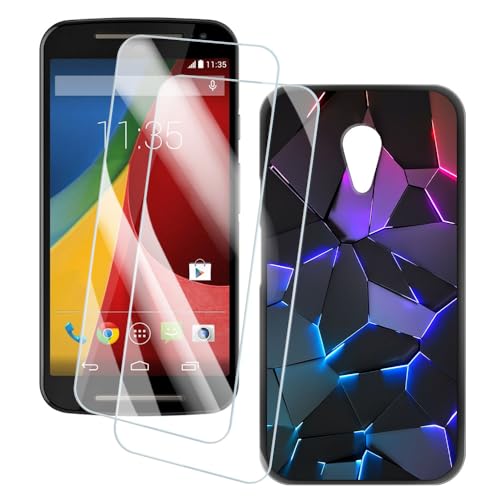 OAGELIM 2�Z�b�g �X�N���[���v���e�N�^�[ + �P�[�X Motorola Moto G 2nd Gen (5 �C���`) �Ƃ̌݊������� �A�[�e�B�X�e�B�b�N�J�X�^���v�����g�J�o�[�Ƌ����K���X�t�B���� �X�N���b�`�h�~ (�􂯖�)