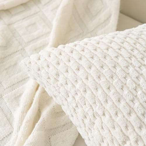 Set of 4 Cream White Decorative Throw Pillow Covers 26x26 Inch Corduroy Pillow Covers for Bed Couch Sofa Living Room Soft Square Cushion Cases