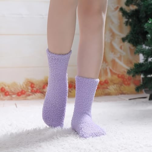 Women's 6 Pairs Padded Fuzzy Fleece Home Floor Comfortable Warm Puffy Microfiber Sleeping Winter Padded Socks4