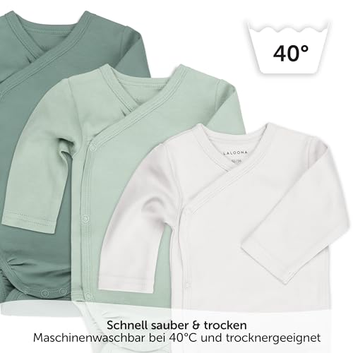 LaLoona Wickelbody Langarm 3er Pack - Baby Body Set aus Baumwolle, Langarmbody mit Knöpfen, ÖkoTex Standard 100 geprüft - 50-56 - Grün