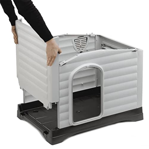 Ferplast Hundehütte DOGVILLA 90, Hundehütte Outdoor, Hundehaus, Seite zum öffnen, Boden zum Abtropfen, Isolierender Boden, Abnehmbares Dach, Lüftungsgitter, Recycelter Kunststoff, 88 x 72 x h 65 cm