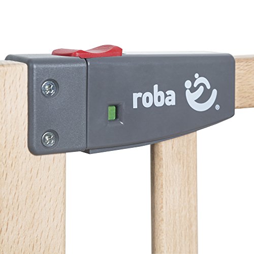 roba Türschutzgitter Safety Up - Verstellbreite 70 - 118,5 cm - Schutzgitter aus Holz mit Ampelfunktion für Tür / Treppe - Türschutzgitter für Kinder & Haustiere - Massivholz Buche
