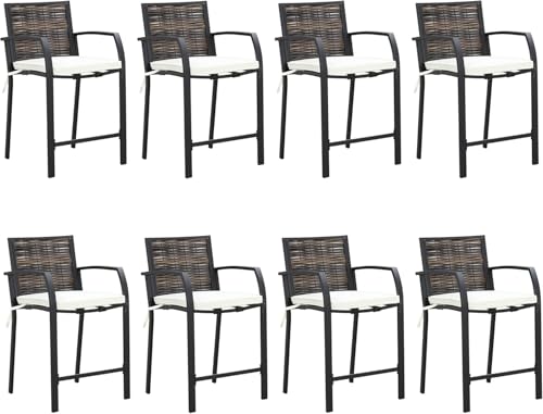 Image of LOKATSE HOME Bar Stools Counter Height Chair Set of 8 Wicker Decoracted Patio Furniture with Armrest for Garden Pool Lawn Backyard