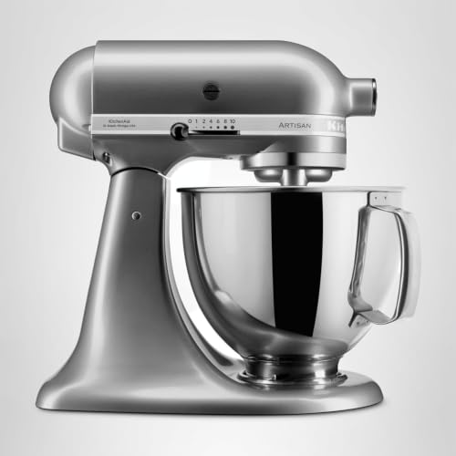 KitchenAid Robot Pâtissier - Artisan - Robot cuisine multifonctions à tête inclinable - Batteur avec 5 accessoires et 2 bols inox de 4,8 et 3 L - Gris argent