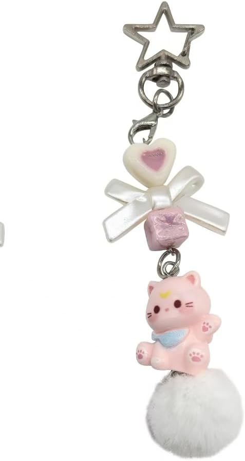 Cute Cat Keychain, Fuzzy Decor Gifts, Kitty Y2K Women Girls Kawaii Bag Charm for Cat lovers Women Girls
