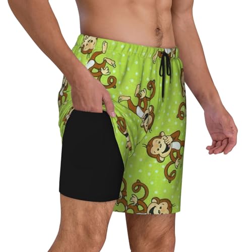 Green Smart Monkey Print Mens Swim Trunks Stretch Beach Shorts Quick Dry Pockets No-Chafing Board Shorts3