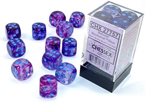 Chessex Nebula 12Mm D6 Wisteria/White W/Luminary Dice Block (36 Dice) Blue #TOP1
