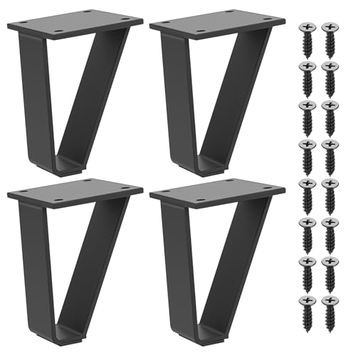 Image of BJBJJIU 4 Pcs Hairpin Table Legs, 10cm/3.94 inch Black Metal Furniture Legs for DIY Cupboard Chest of Drawers TV Cabinet Nightstand Wardrobe Bench Coffee Table Leg + Screws & Protector Feet Pads