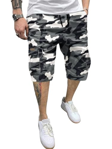 Image of JMIERR Mens Casual Cotton Twill Cargo Shorts Drawstring Classic Chino Stretch Short with 6 Pockets