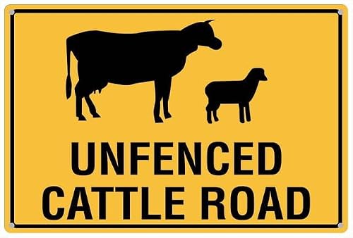 peiyeety Unfenced Cattle Road Aluminum Tin Sign for Home Kitchen Wall Decor 12x16 Inches