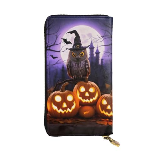 Halloween Owl Ghost Womens Long Wallet Purse,Pu Leather Clutch Bag With Zip Card Holder Case Credit Coin Wallets