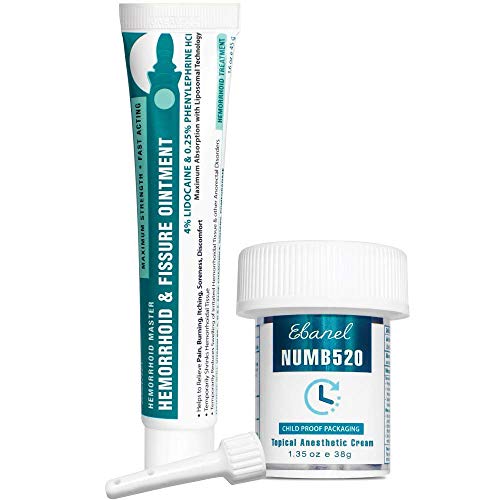Ebanel Bundle of Lidocaine Numbing Cream, and Hemorrhoid Ointment