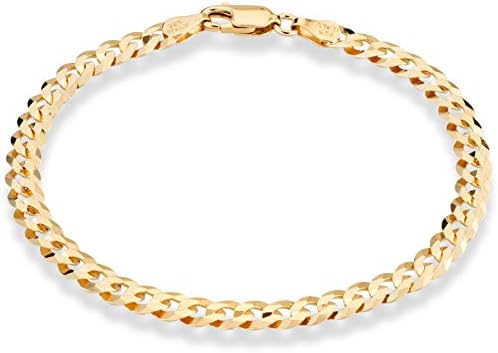 Miabella 18K Gold Over Sterling Silver Italian 5mm Solid Diamond-Cut Cuban Link Curb Chain Bracelet for Men Women, 925 Made in Italy (Length 8 Inches)