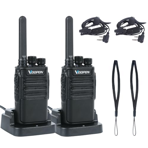 Voopon V8 Long-Range Rechargeable Mini Walkie Talkies for Adults with Earpieces Two-Way Radios with Desktop Charger Flashlight FRS Channel or Family Camping Hiking Security Shop and Business (2 Pack)