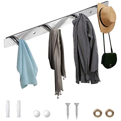 SWAWIS Towel Hook, Towel Holder, Bathrobe Hook, Wall Hook, Clothes Hook, 304 Stainless Steel, Towel Holder, Bathroom and Kitchen Door Hook, Silver Cover