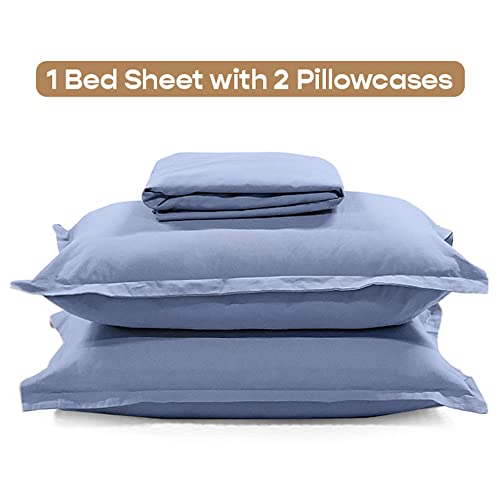 Image of SleepyCat Fitted Bedsheet Set 100% Cotton 200TC Percale Combed Yarn with a Durable Elastic and Corner Stitch Oeko-TEX & AZO Free with 2 Standard Size Pillow Cases (Queen Size 78x60) Twilight Blue