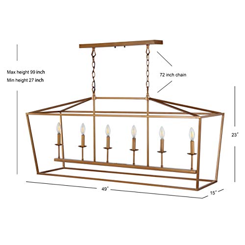 JONATHAN Y 49" Antique Gold Lantern Pendant Light, 6-Light Pagoda Style Metal Cage Farmhouse Hanging Ceiling Fixture for Kitchen Island, LED Bulb Included (JYL7439B) by JONATHAN Y - Image 5