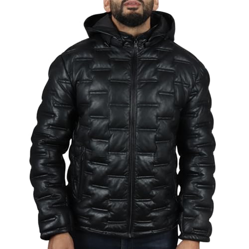 Veste matelassée à Capuche pour Homme Blouson en Cuir véritable Style décontracté - Noir XXL