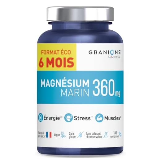 GRANIONS - Magnesium Marin 360 mg - FORMAT 6 MOIS - Fabriqué en France - Magnésium + Vitamine B6 - Anti Stress - Magnésium Marin de Haute Qualité - 180 Comprimés de Magnesium