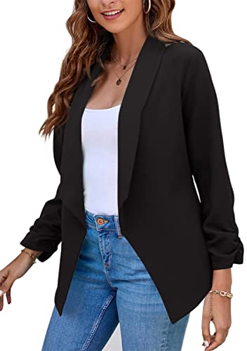 Image of YMING Womens Open Front Work Blazer Business Long Sleeve Jackets Solid Color Office Short Cardigans