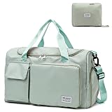 Large Foldable Travel Duffel Bag with Shoes Compartment, Sports Tote Gym Bag with Wet Pocket, Carry