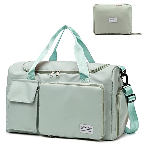 Large Foldable Travel Duffel Bag With Shoes Compartment, Sports Tote Gym Bag With Wet Pocket, Carry On Hospital Bags For Labor And Delivery, Shoulder Weekender Overnight Bag For Women And Men, Green #TOP4