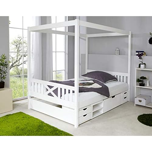 Ticaa Himmelbett Lino Kiefer Weiß 140x200