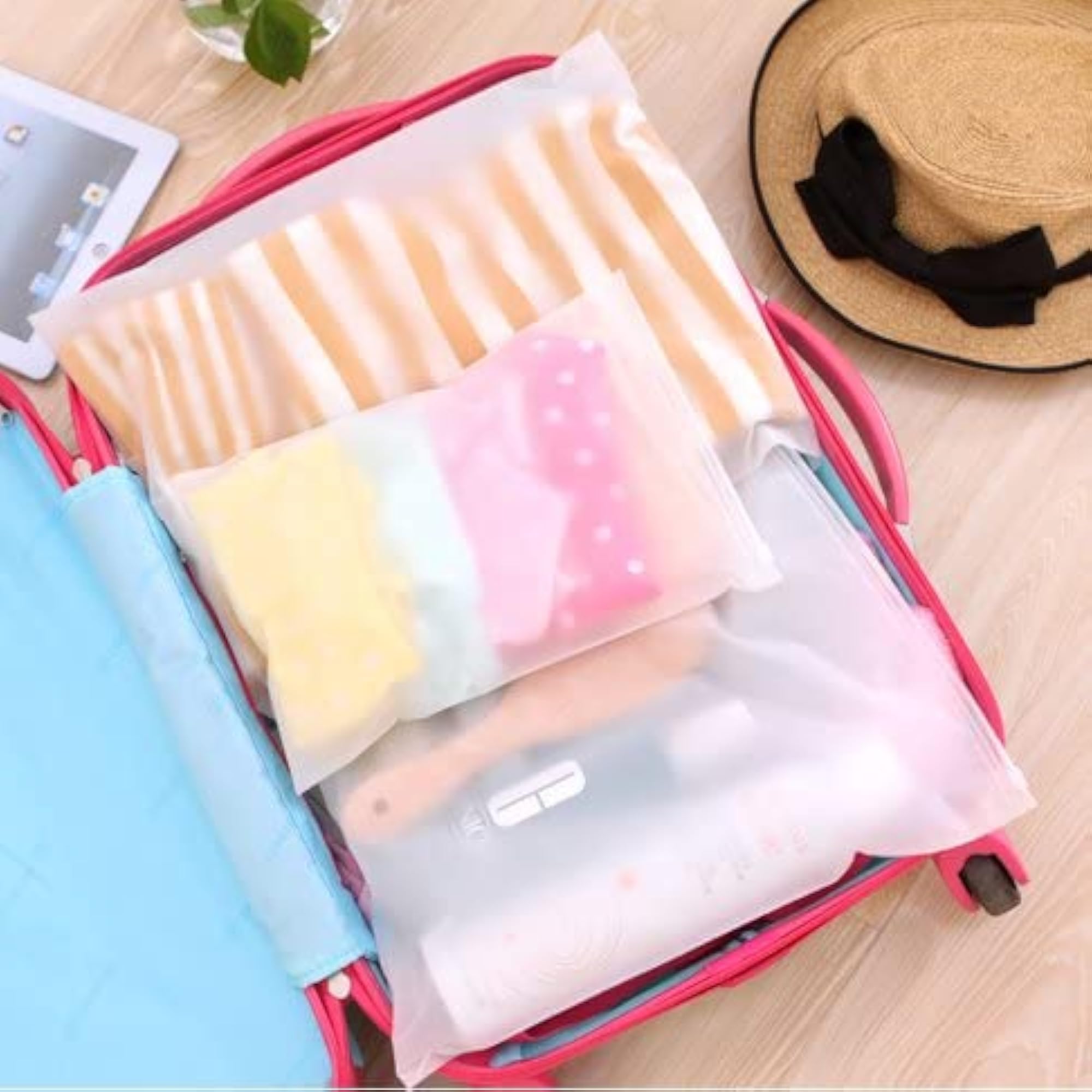 10 Pcs Translucent Pull Travel Pouch Luggage Storage Bags