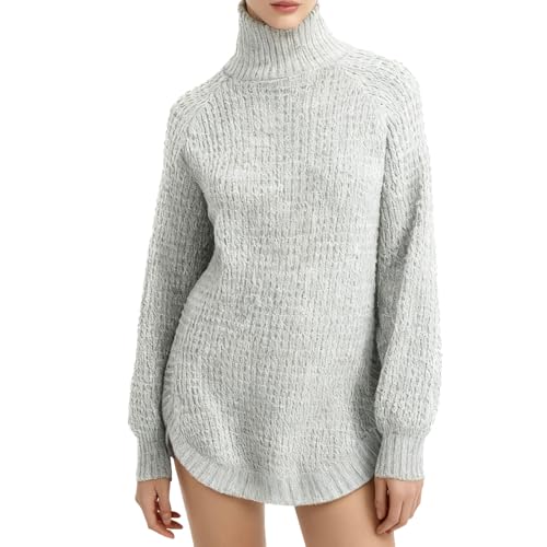 Women's Oversized Turtleneck Sweater Dress, Textured Knit Design in Wine,