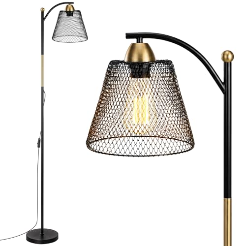 OUSFOT Lampadaire sur Pied Salon E27 Douilles 145CM 230V, Industriel Lampadaire LED 40W, Noir et or, pour un Bureau, Salon, une Chambre (sans Ampoules)