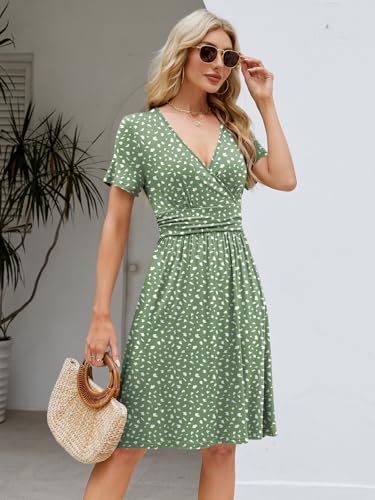 Image of Naggoo Womens Summer Dresses for Women 2026 Spring Floral Sundress Short Sleeve V Neck Wrap Dress with Pockets