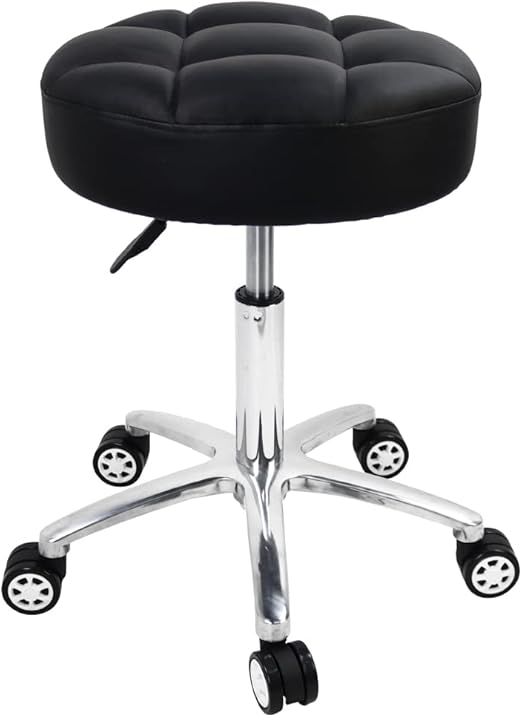 WKWKER Rolling Stools Thicker PU Leather Cushion 360° Swivel Stool with