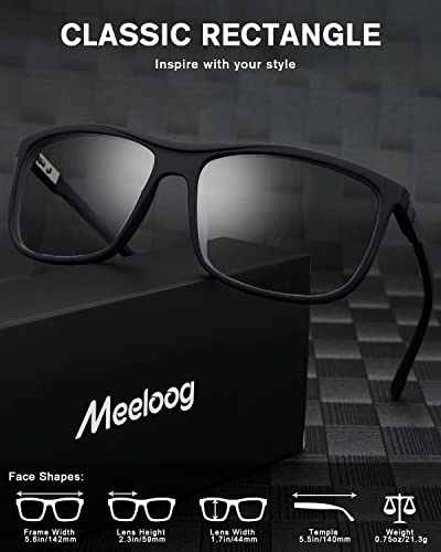 Meeloog Mens Sunglasses Polarized UV Protection, Classic Rectangle Shades, Fashion Square Sun Glasses Driving Fishing3