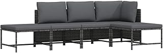 vidaXL Gartenmöbel 5-TLG. mit Auflagen Mittelsofa Ecksofa Fußhocker Sofa Lounge Gartenset Gartensofa Garten Garnitur Sitzgruppe Grau Poly Rattan