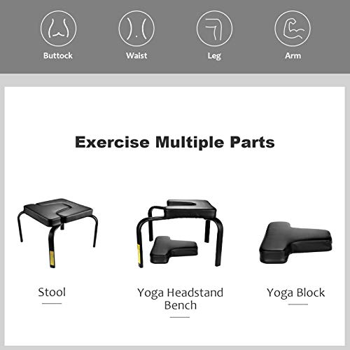 CROFULL Yoga Chair Headstand Bench Trainer Inversion Stool for Workout, Fitness and Gym, Handstands, Support Poses, Back Pain Relief and Stretching (Black)