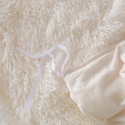 EMME Plüsch Bettwäsche Set 135x200cm Biber Flauschige Bettdecke Set für Bett Shaggy und Plüsch weiche Bettwäsche Bettbezüge und 1 Kissenbezug 80x80cm, Weiß
