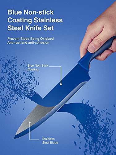 Knife Set, No Rust 16 Pieces Knives Set , Knife Block Set With Easy Clean Acrylic Stand, Super Sharp Kitchen Knife Set With A Vegetable Peeler, Blue #TOP2