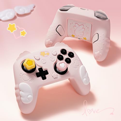 GeekShare Cat Paw Silicone Controller Skin Grips Set Compatible with Switch 2 Pro-Anti-Slip Silicone Protective Cover Case Joystick Caps for Switch 2 Pro Wireless Controller (Star Pink) — 사진 6