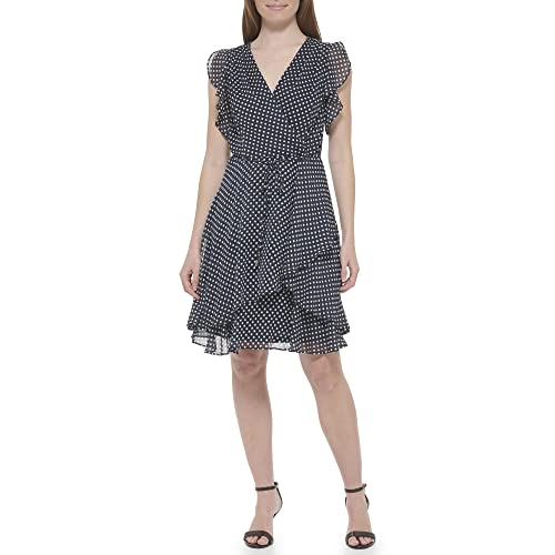 Image of Tommy Hilfiger Women's Sleeveless Surplice Neck Chiffon Belted Midi Dress