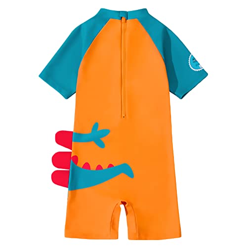 Aiwuhe Toddler Boys Swimsuits One Piece Rash Guard Swimwear Zipper Bathing Suit Upf50+ With Hat Dinosaur Sunsuit Set Orange L 3-4T #TOP1