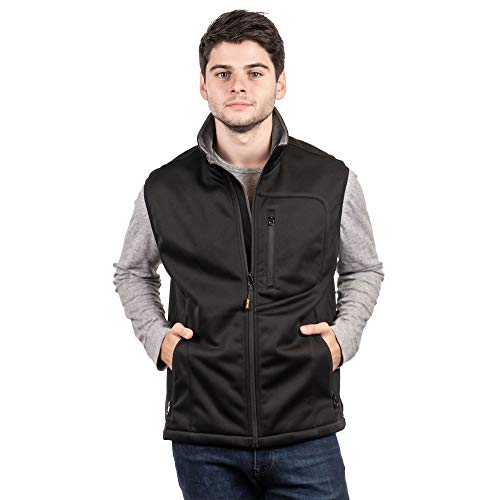 TrailCrest Menss Fleece Waterproof Softshell Vest-Coral Fleece Lining, Full Zipper, Warm, Lightweight Black