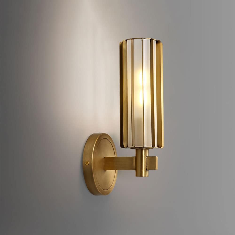 VDOQTLJT Postmodern Wall Lamp丨All Copper Light丨Glass Light Luxury Sconces E14 Bedside Indoor Lighting Fixtures丨 Led Bedroom Mount Fixtures Chandelier(Without Light Source)