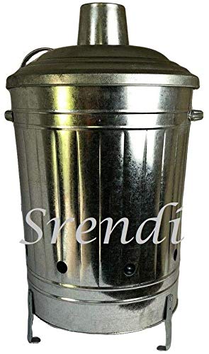 Srendi® Small Medium Large 15L 60L 90L Litre Metal Galvanised Garden Incinerator Fire Bin Burning Leaves Paper Wood Rubbish Dustbin Shovel and Poker Made in U. K. (60L INC Only)