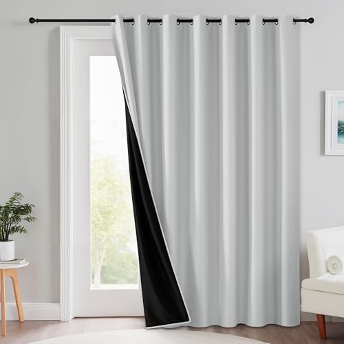 Image of RYB HOME Extra Long 100% Blackout Room Divider Curtains for Bedroom 108 Inch Long, Extra Wide Privacy Sliding Door Blinds for Patio /Living Room /Dining, 1 Panel, W100 x L108, White