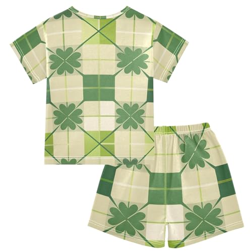 Summer Pajama Set Four-leaf Clover Checked Seamless Pattern, Short Sleeve Sleepwear Nightwear2