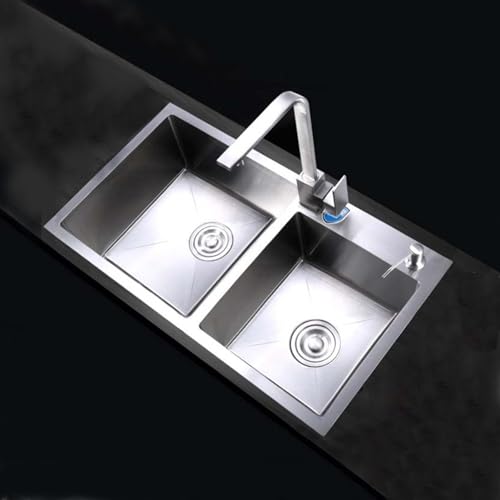 Évier de cuisine double cuve acier inoxydable avec robinet orientable et savon - 8