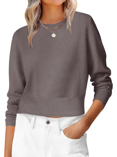 Image of ANRABESS Women's Long Sleeve Sweaters Cropped Crew Neck | Business Casual Tops,Light Weight Comfy Knit,Pullover ShortSweater,Basic Classic,Fall Fashion Winter Layer Clothes